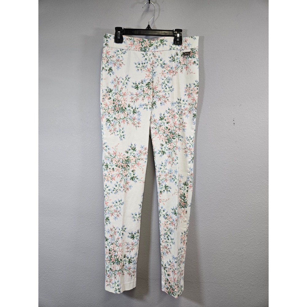 Calvin Klein Floral Print Stretch Pull On Skinny Pants White Pink Blue Small